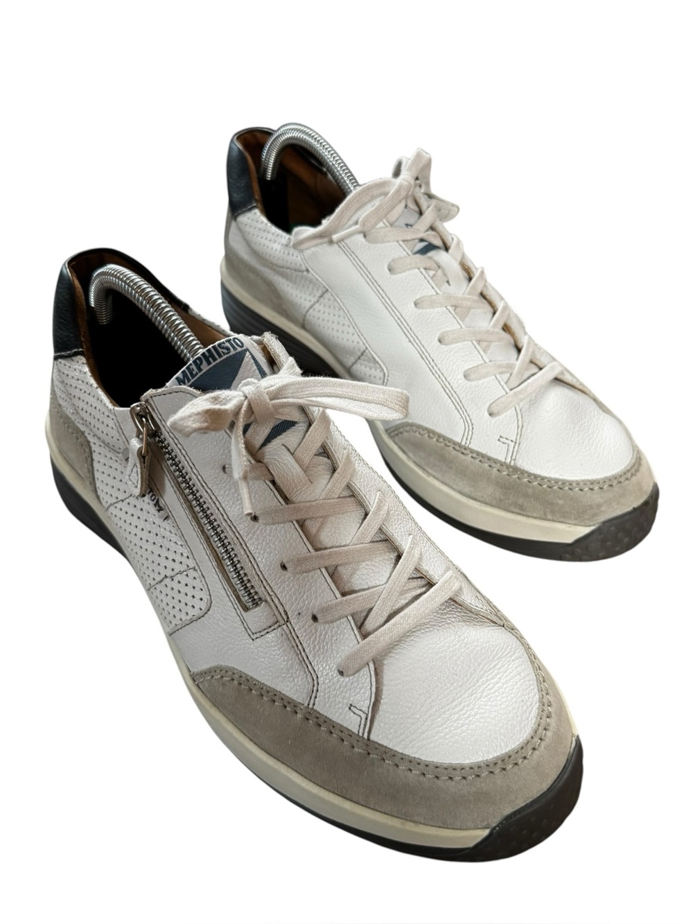 Men’s Mephisto Size 8.5 White/Gray Leather/Suede Zip Top Air Relax Sneakers